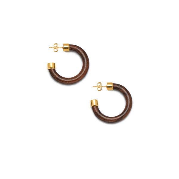 Small Rosewood rounded hoop earring - Gold plate
