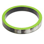 Circular metal ring with green rim on a white background