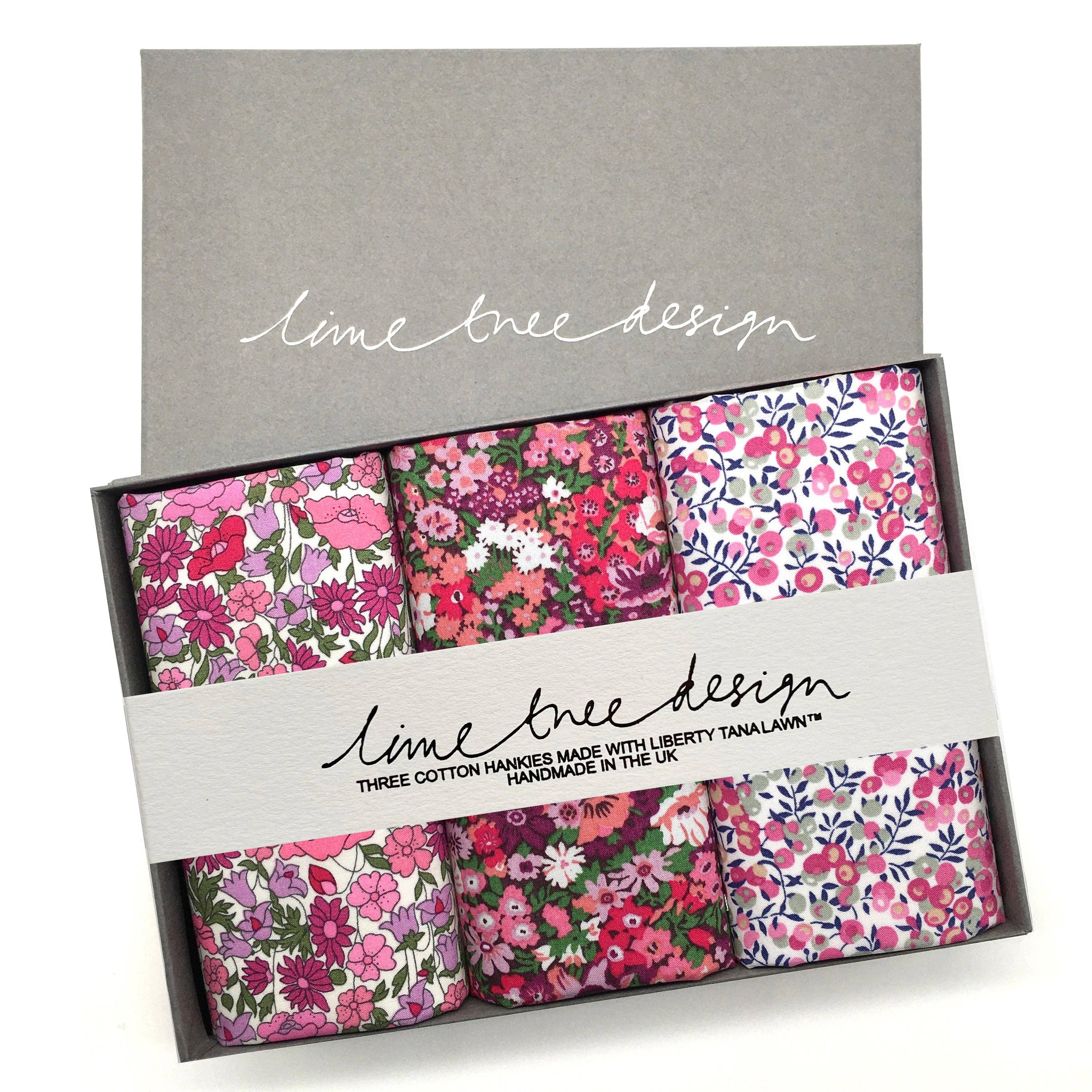 3 Hankies made with Liberty Fabric - Tickled Pink