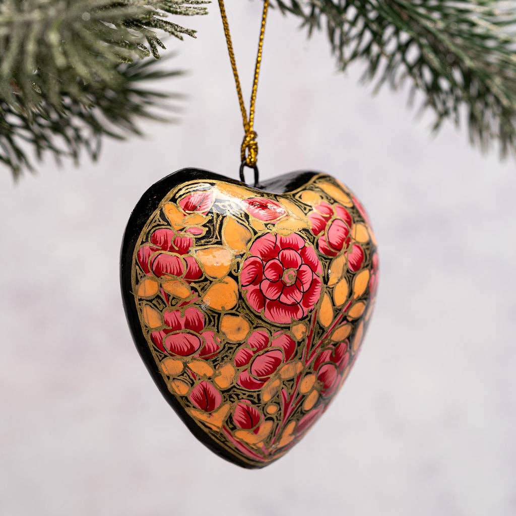 Pink Russian Floral Hanging Heart Ornament