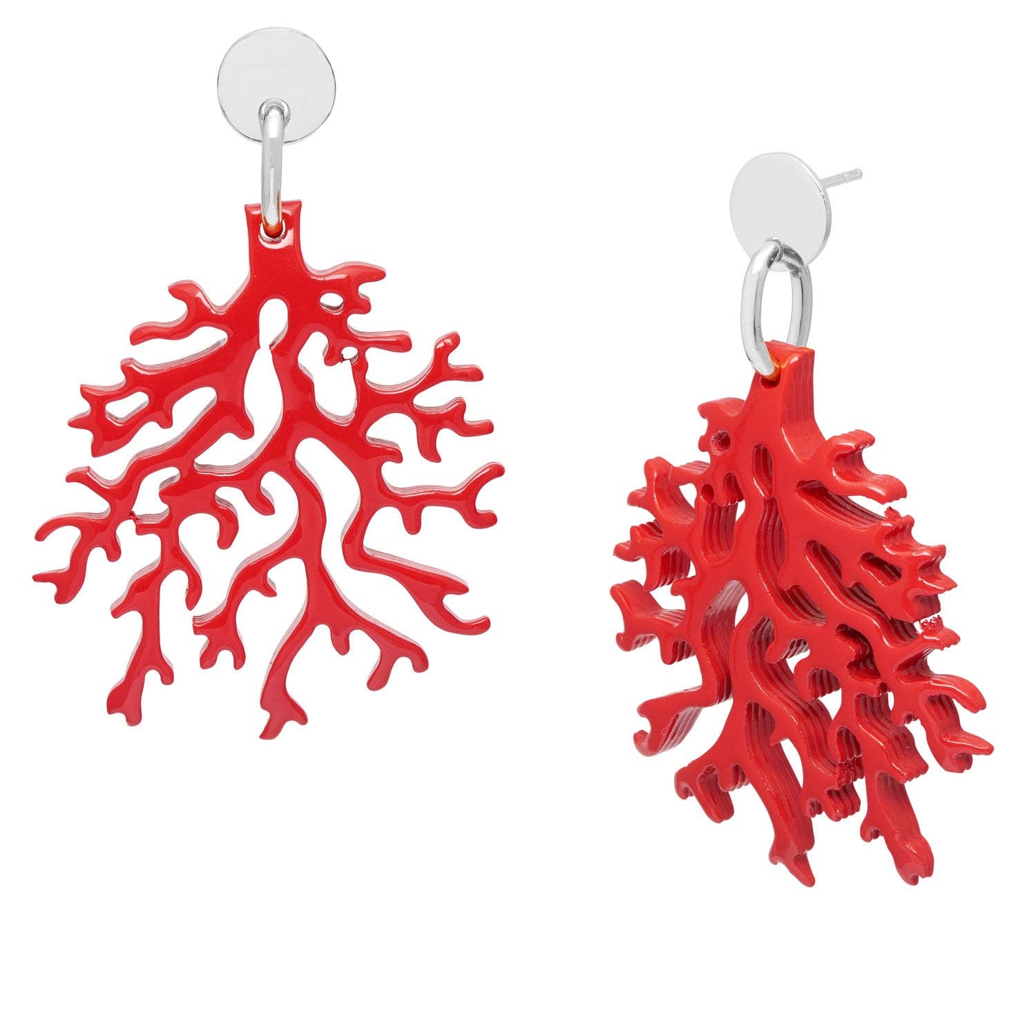 Pink coral shaped earring - Silver