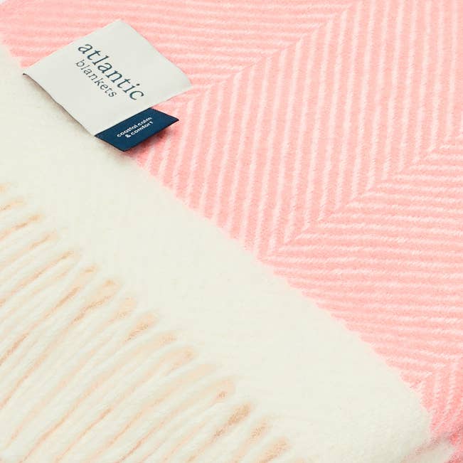 Candy Floss Pink Herringbone Wool Blanket: Large 130 x 200cm