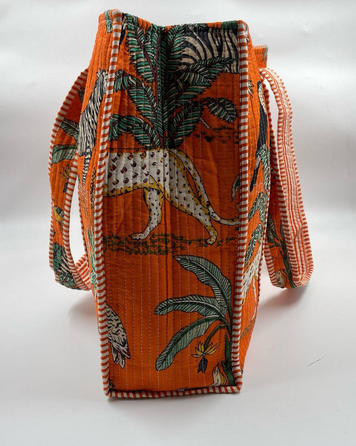 Orange, Jungle Design Kantha Quilted Tote Bag