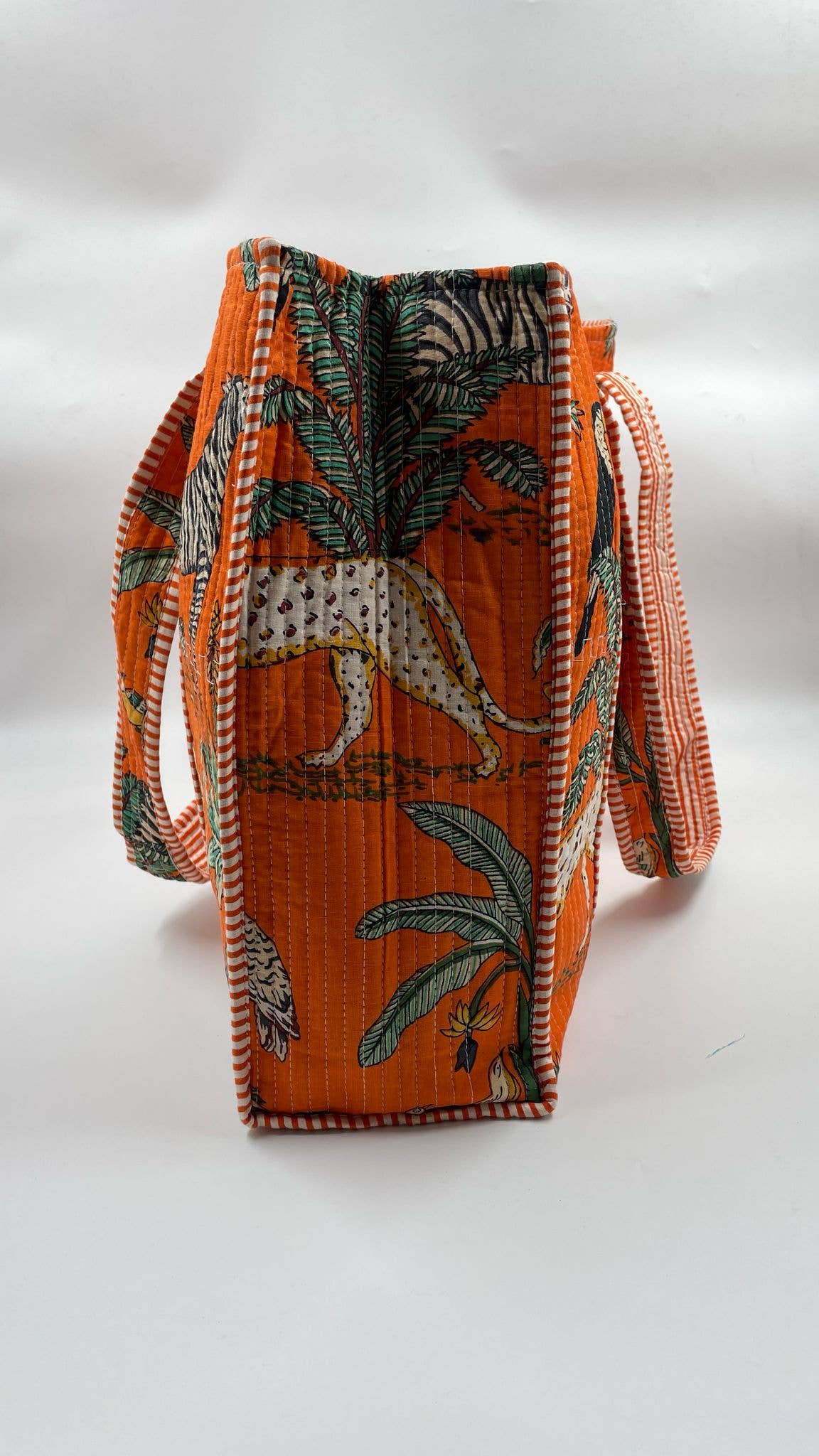 Orange, Jungle Design Kantha Quilted Tote Bag