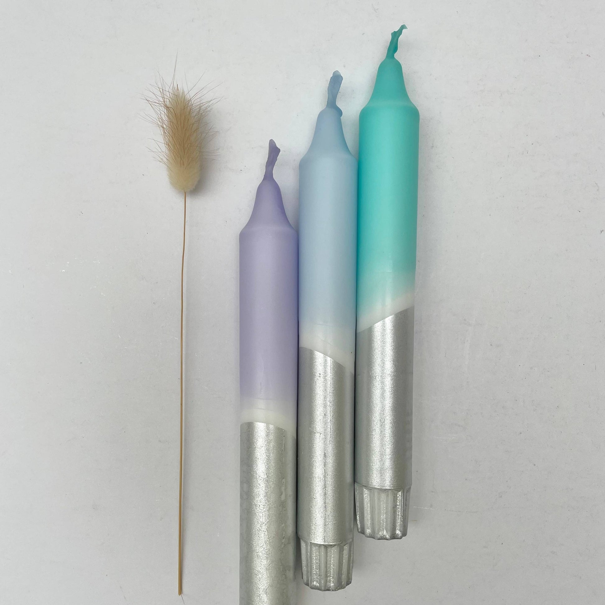 Icy Hues & Silver Dip Dye Dinner Candles