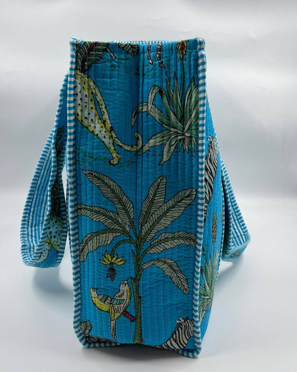 Aqua, Jungle Design Kantha Quilted Tote Bag