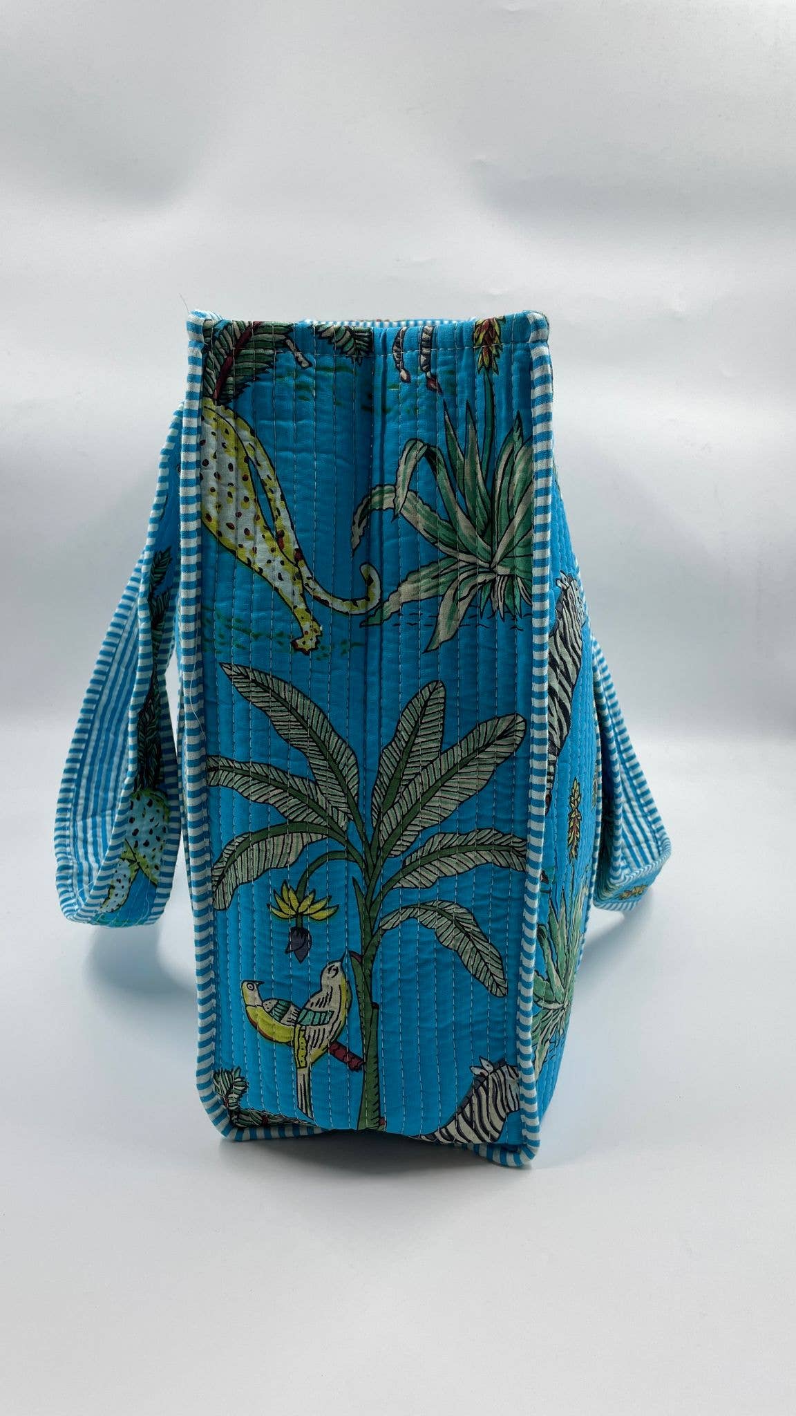 Aqua, Jungle Design Kantha Quilted Tote Bag