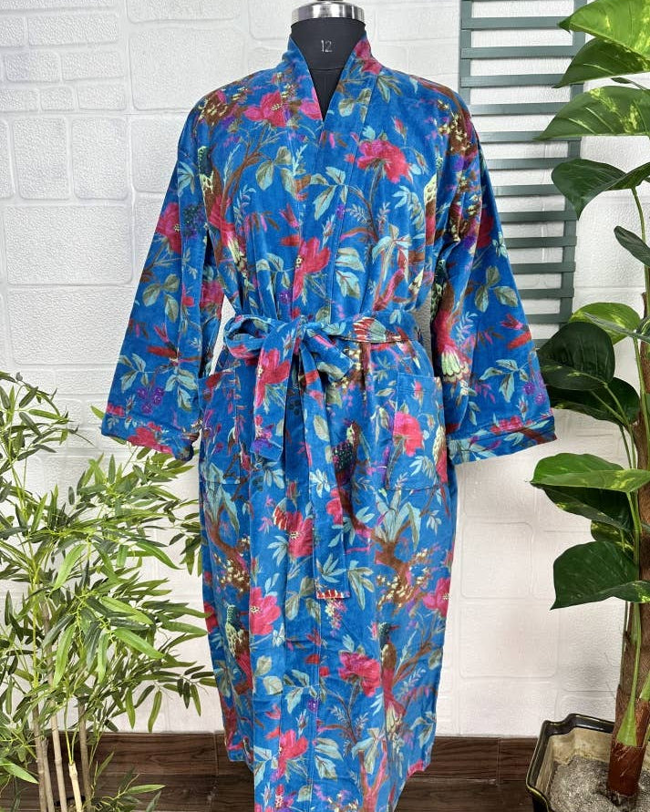 Sky Blue Luxury Velvet Robe