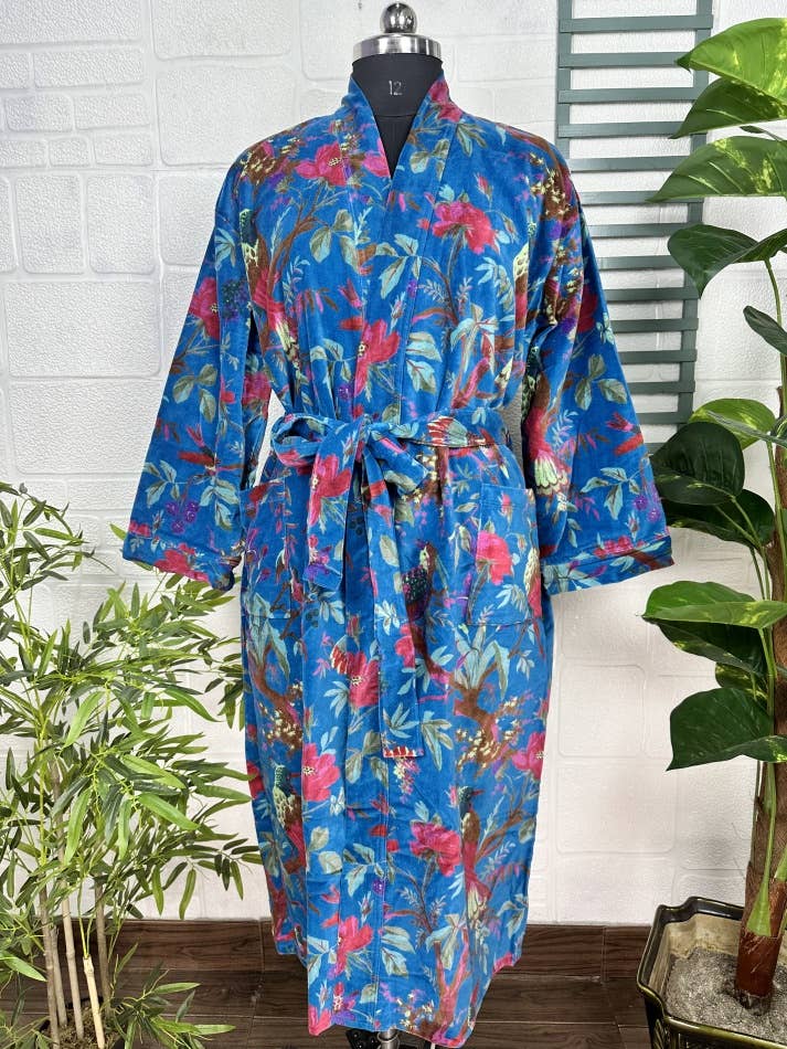 Sky Blue Luxury Velvet Robe