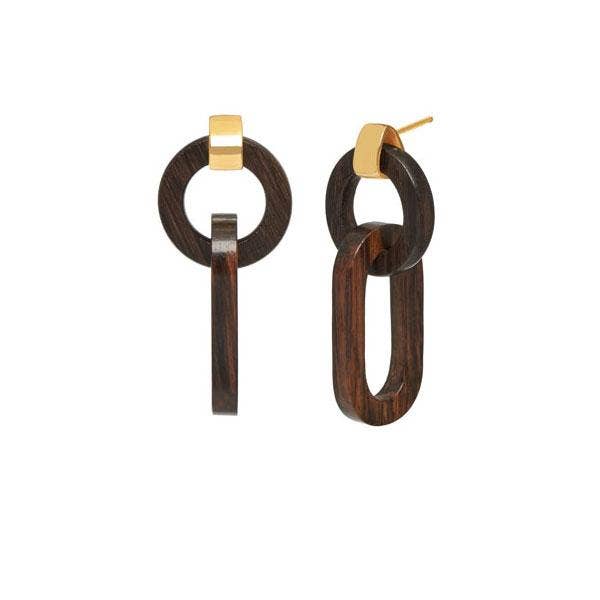 Double link Rosewood wood earring – Gold