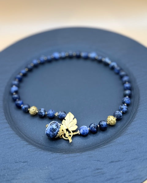 Blue Sodalite Necklace With Gold Leaf