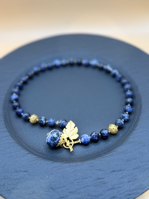 Blue Sodalite Necklace With Gold Leaf