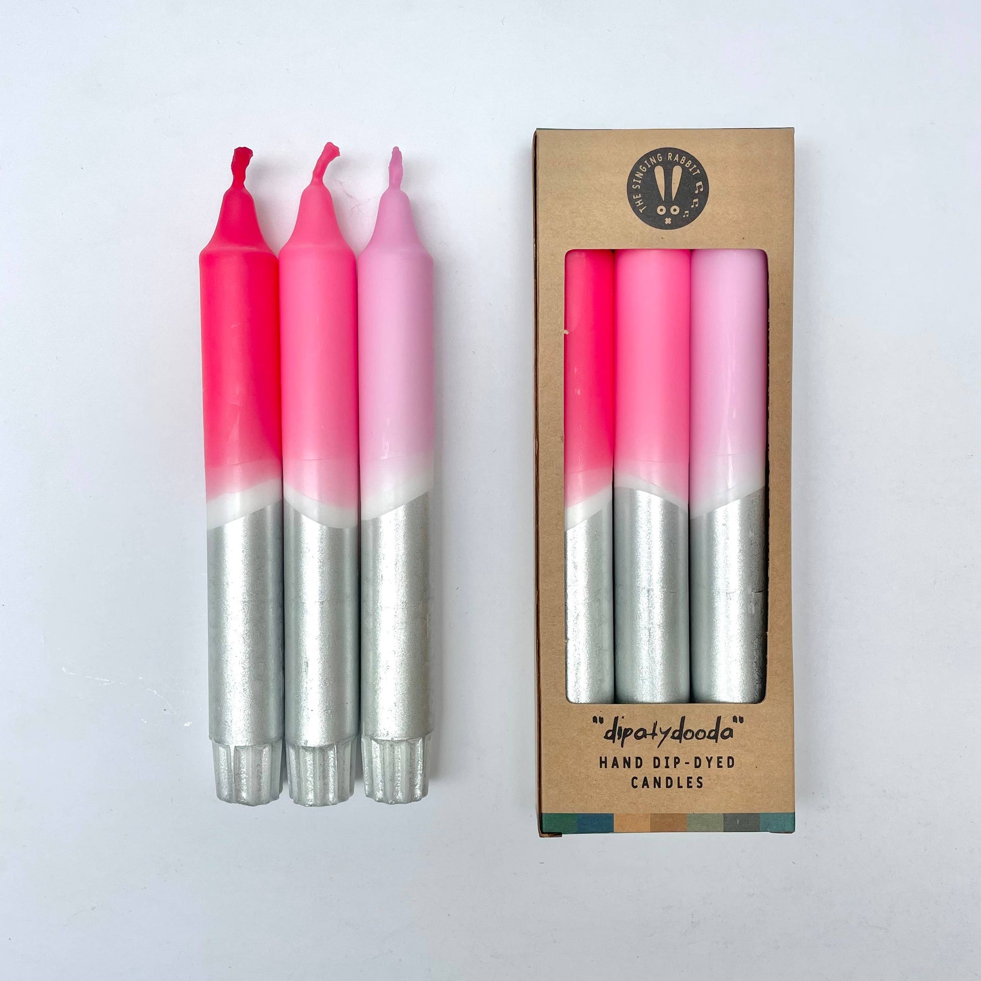 Rosy Hues & Silver Dip Dye Dinner Candles