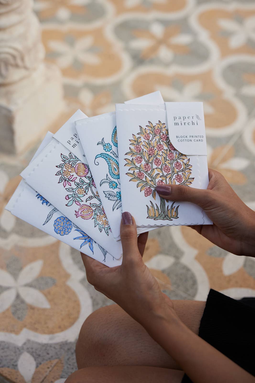 Hand Block Printed Greeting Card - GC Mogra Coral