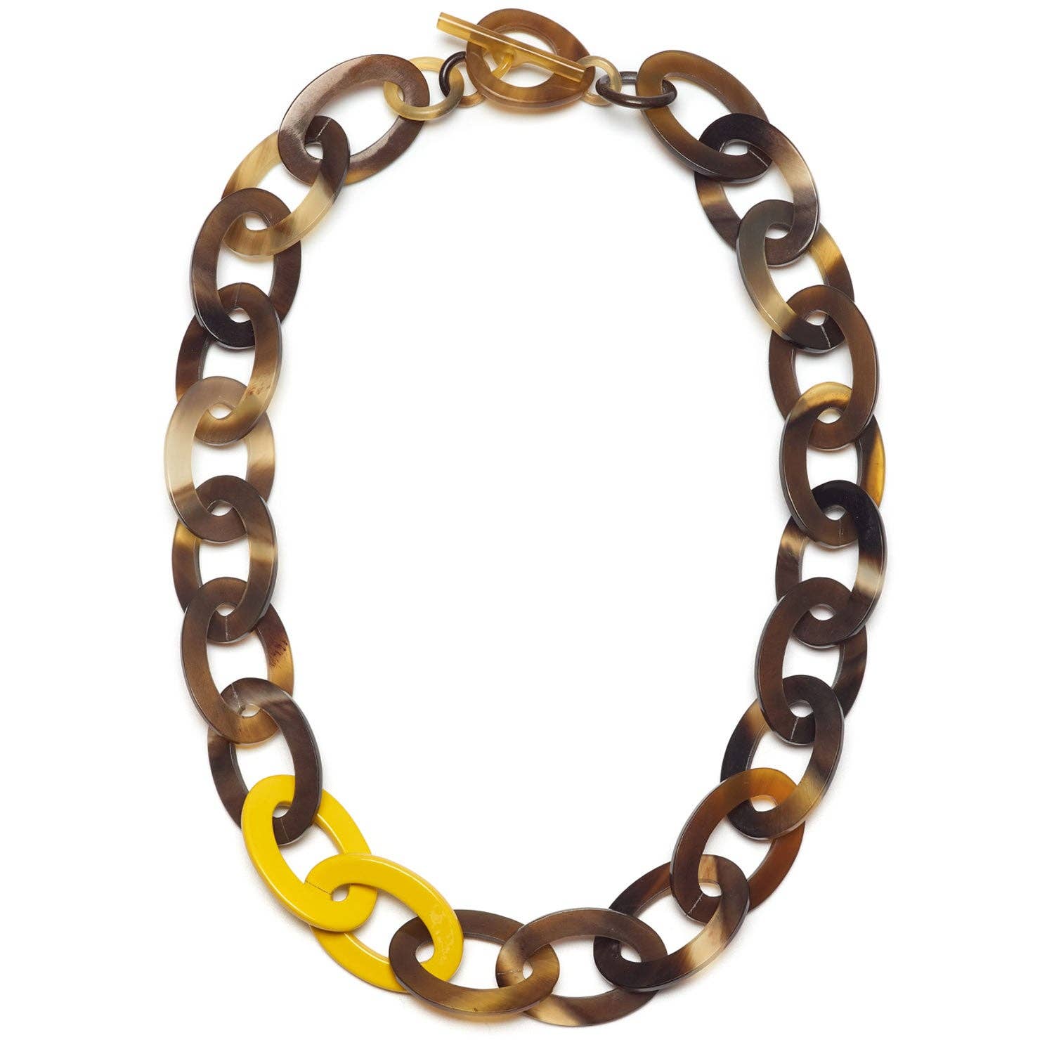 Brown natural and yellow Mid length oval link necklace