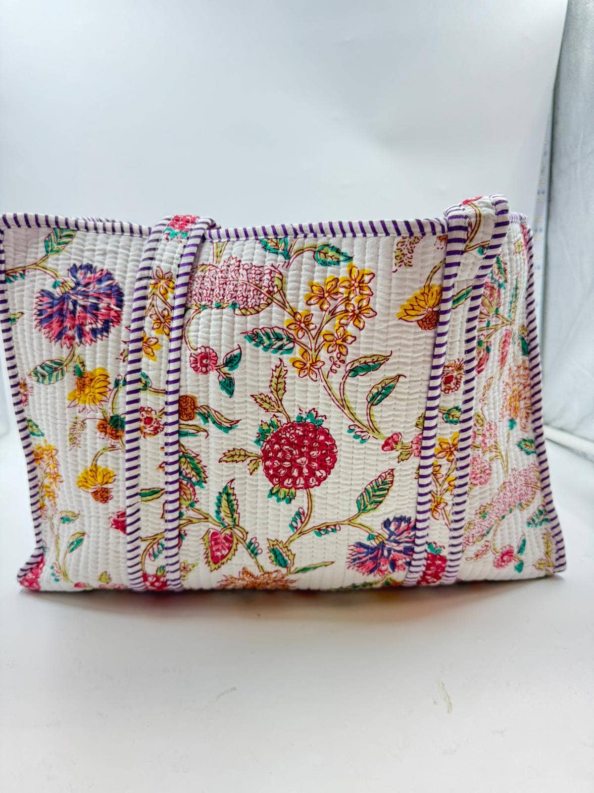 White Floral Cotton Quilted Boho (Small) Tote