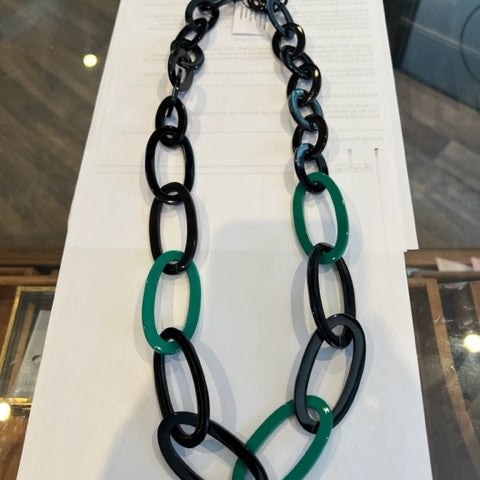 Branch - Black & Green Oval Link Necklace