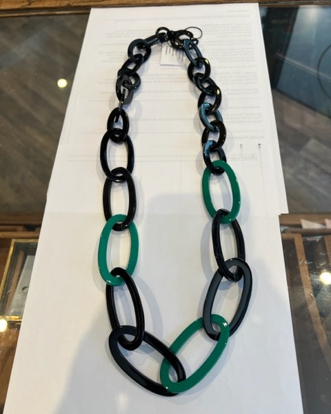 Branch - Black & Green Oval Link Necklace