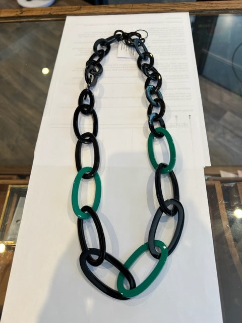Branch - Black & Green Oval Link Necklace