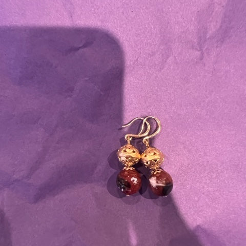 Red agate and gold hook earrings