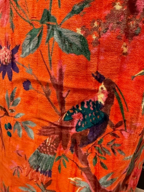 Orange Birds Velvet Robe