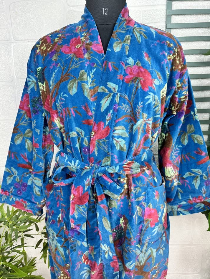 Sky Blue Luxury Velvet Robe