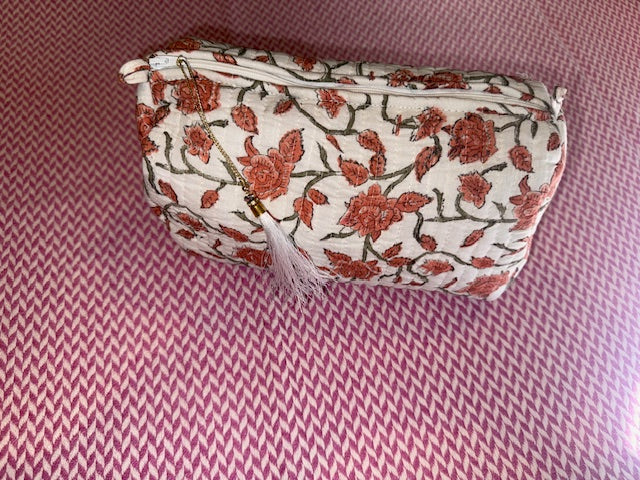 Coral roses on white set of three wash bags