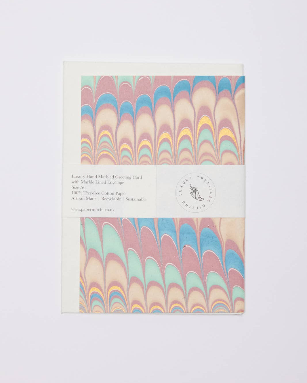 Hand Marbled Greeting Card - Scallops Mint Rose