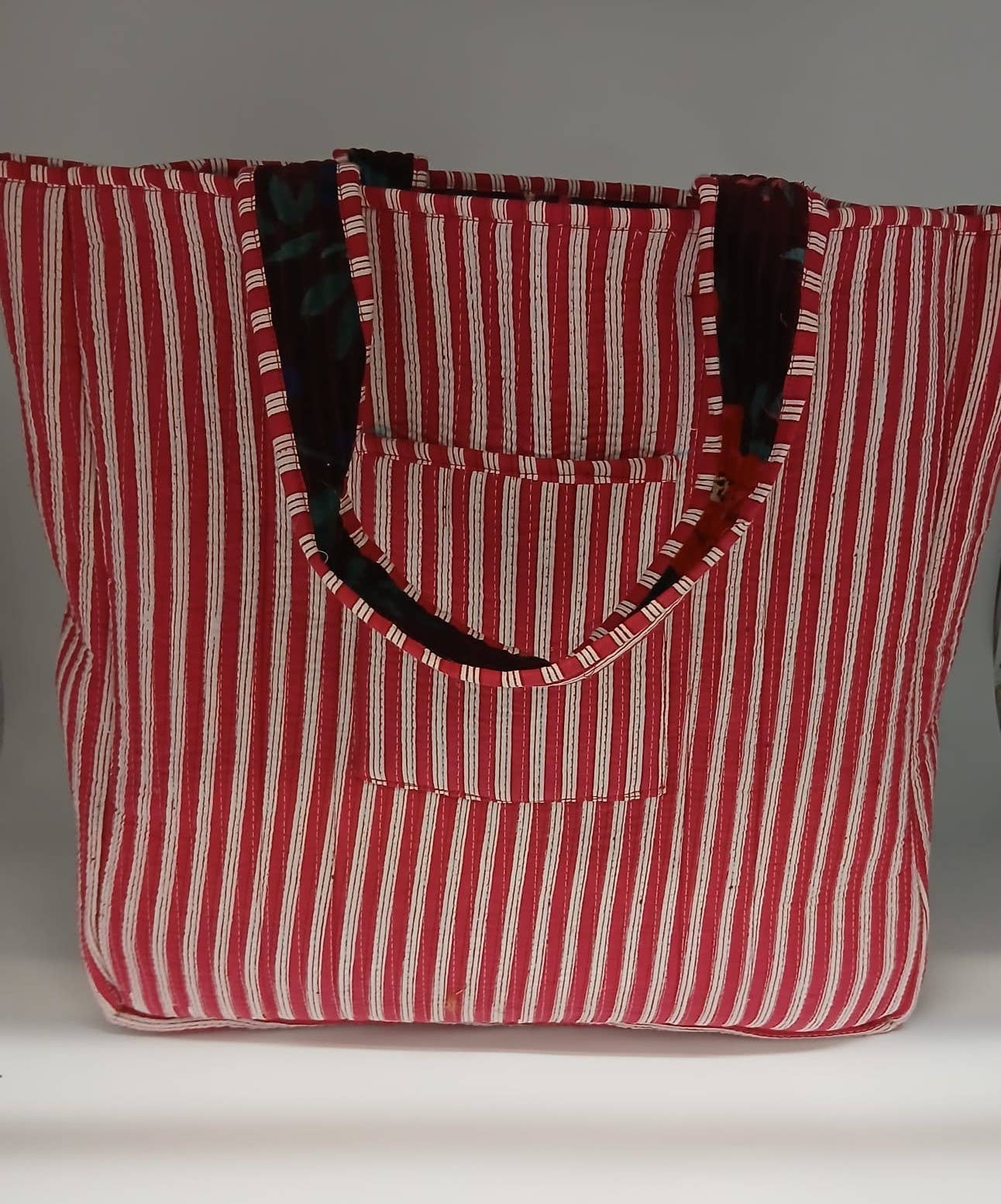 Deep Red Velvet Kantha Quilted Tote Bag