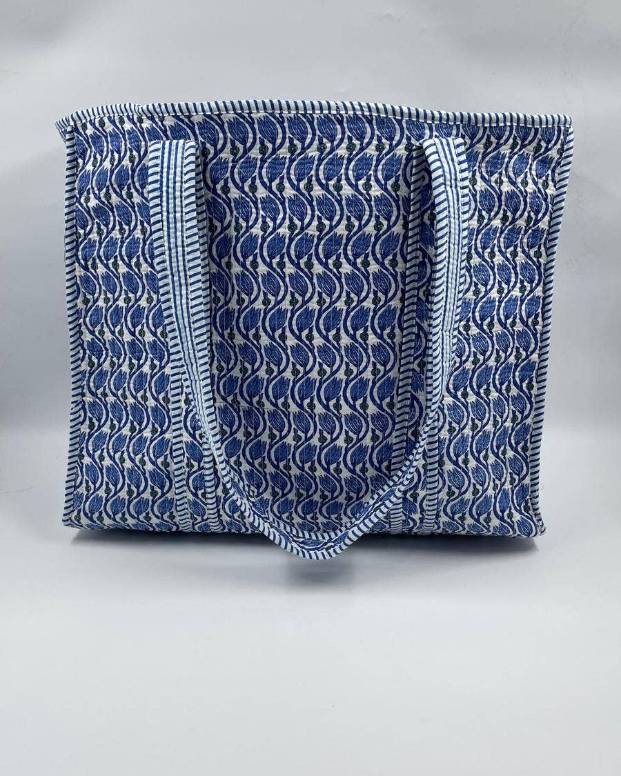 Blue Lotus Cotton Quilted Tote Bag