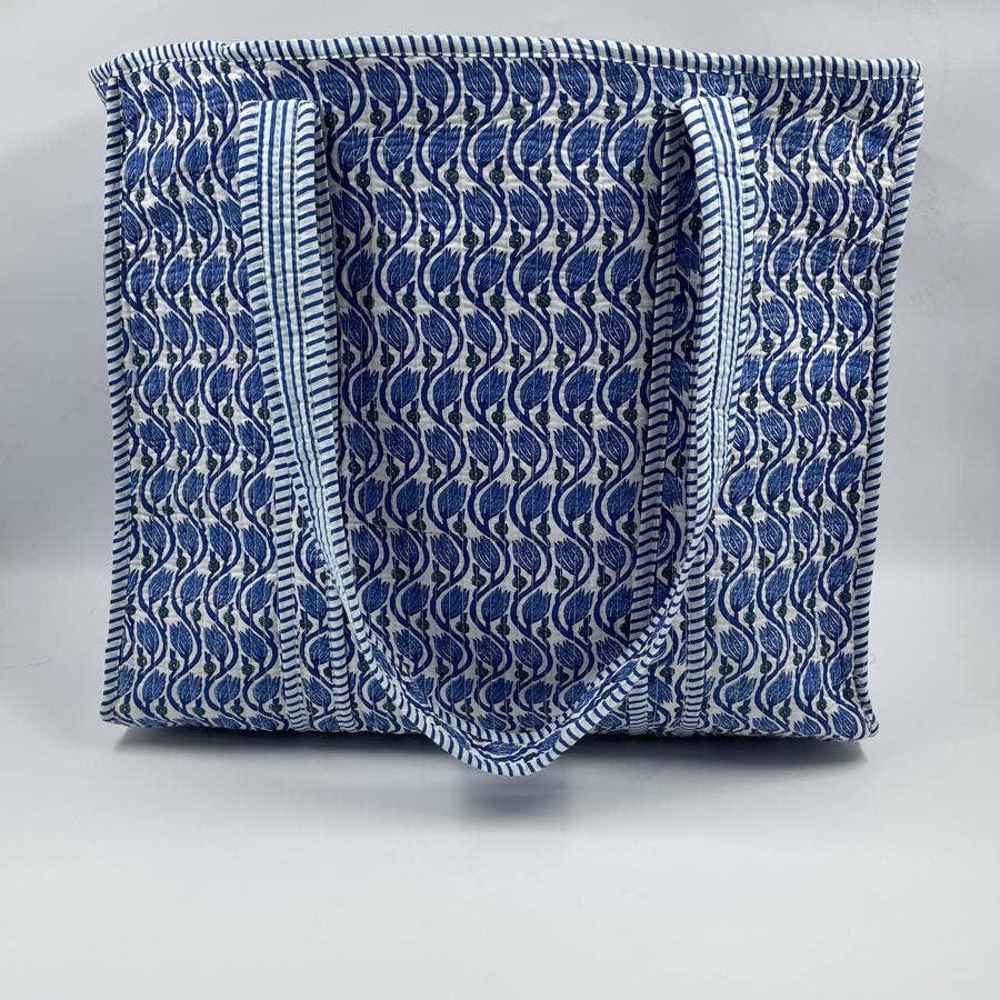 Blue Lotus Cotton Quilted Tote Bag