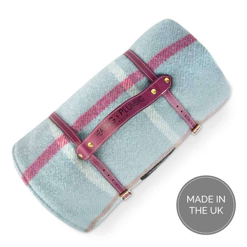Pure new wool picnic blanket -  Duck Egg Checks