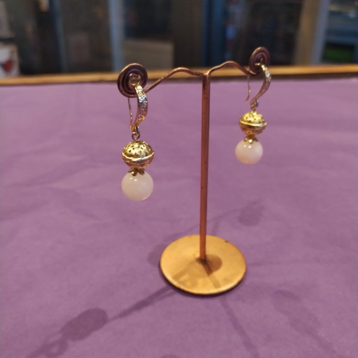 Rose Quartz & Gold Ball drop earrings