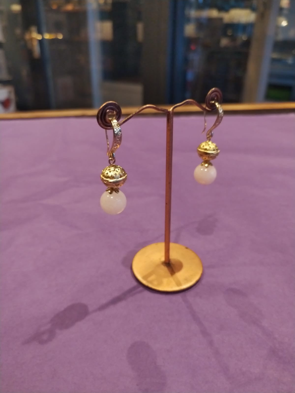 Rose Quartz & Gold Ball drop earrings