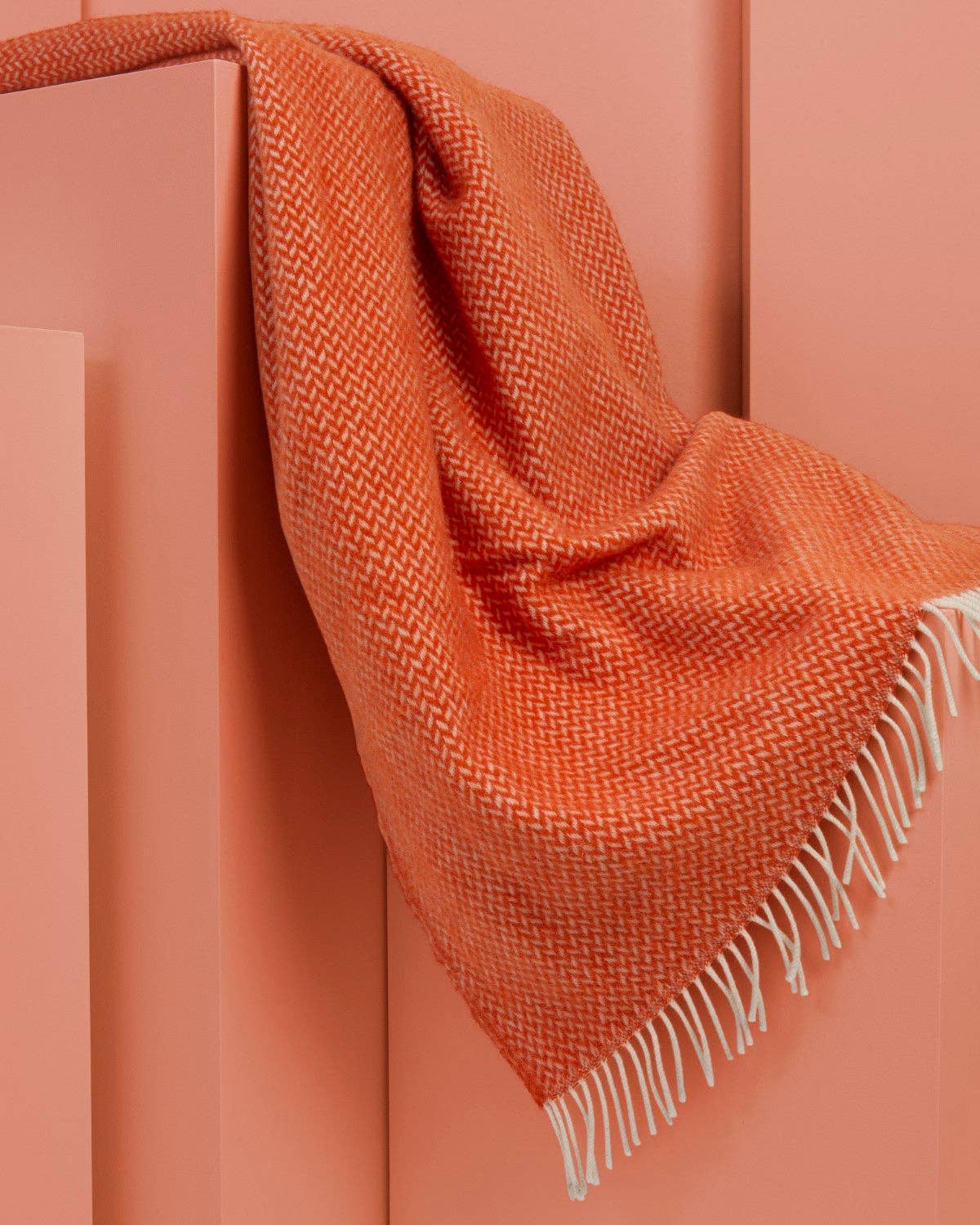 Signature Herringbone Wool Blanket: Pumpkin Orange: Large 155x175cm