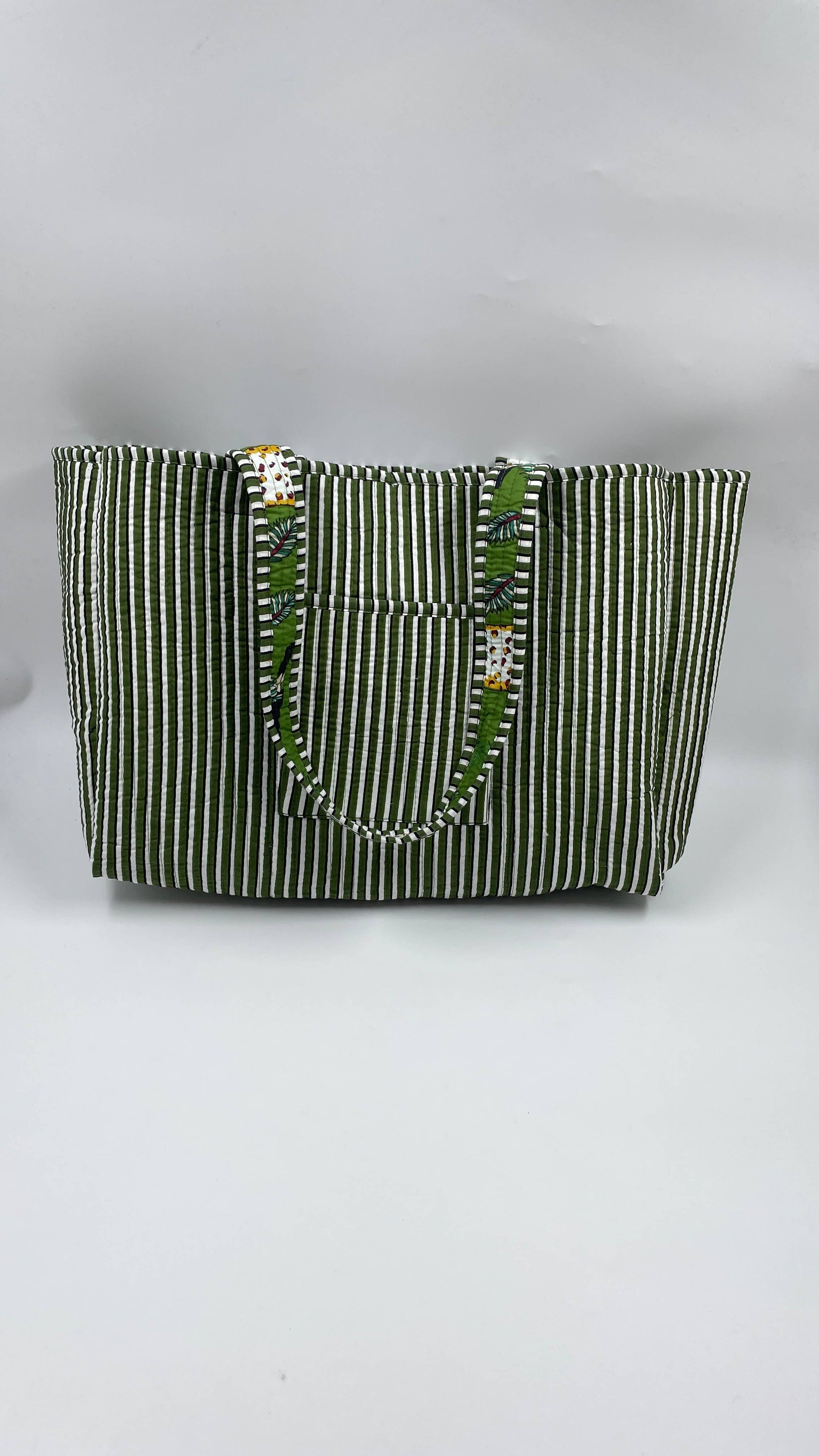 Green Tropical Cotton Kantha Tote Bag