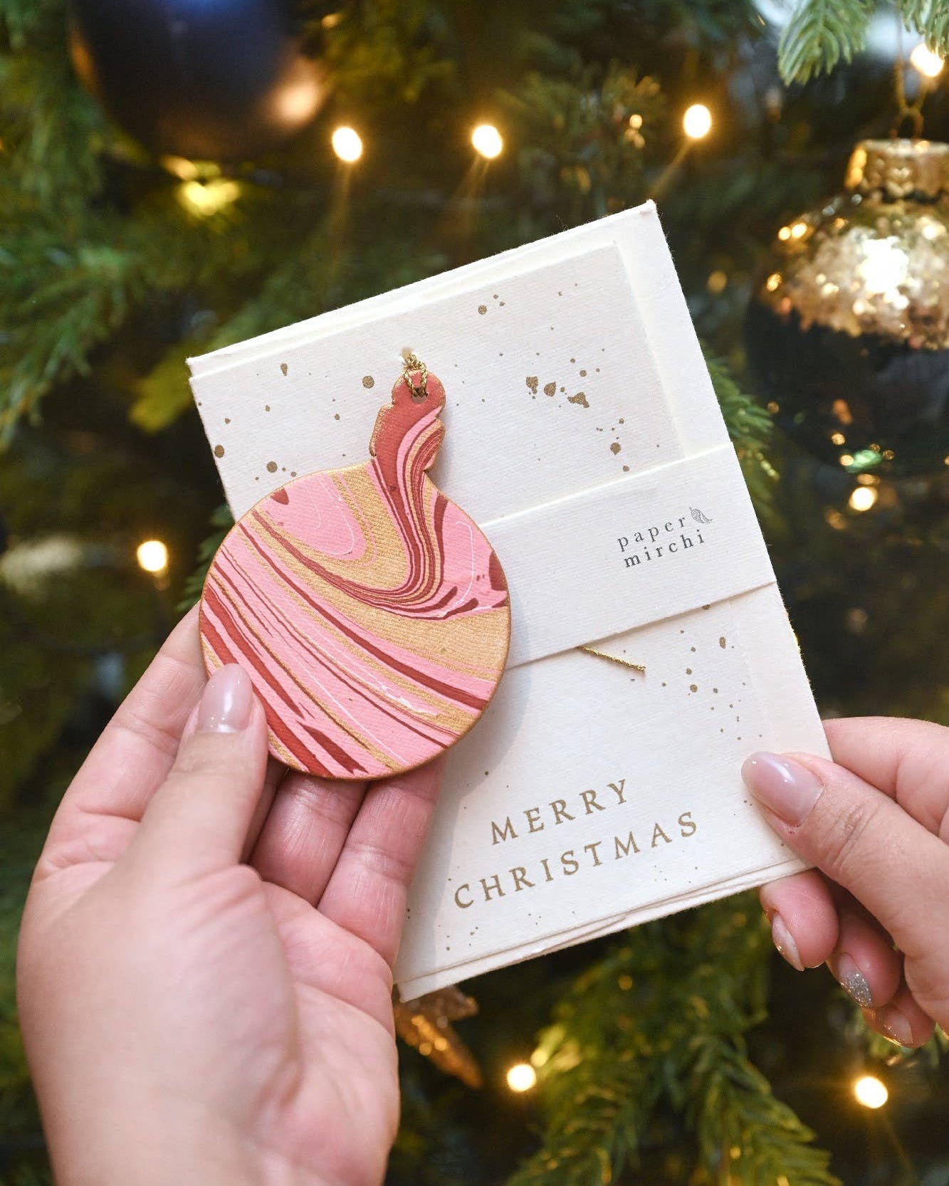 Bauble Joyful Red  -  Marble Ornament Greeting Card