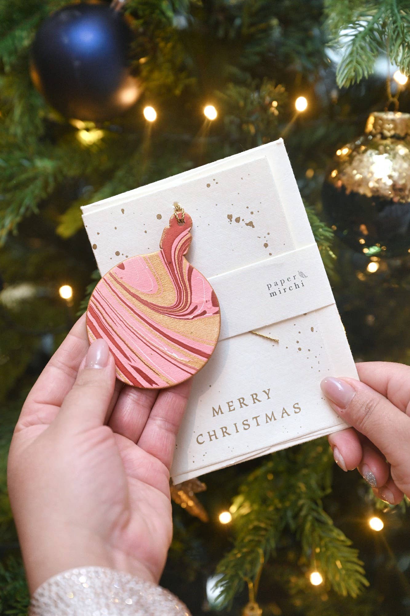 Bauble Joyful Red  -  Marble Ornament Greeting Card