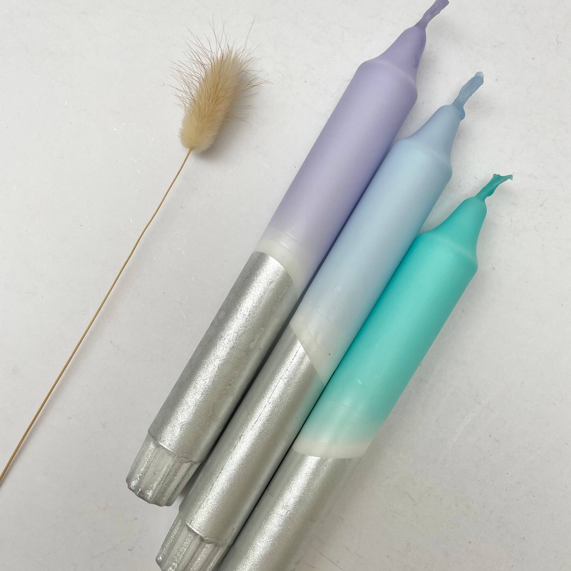 Icy Hues & Silver Dip Dye Dinner Candles