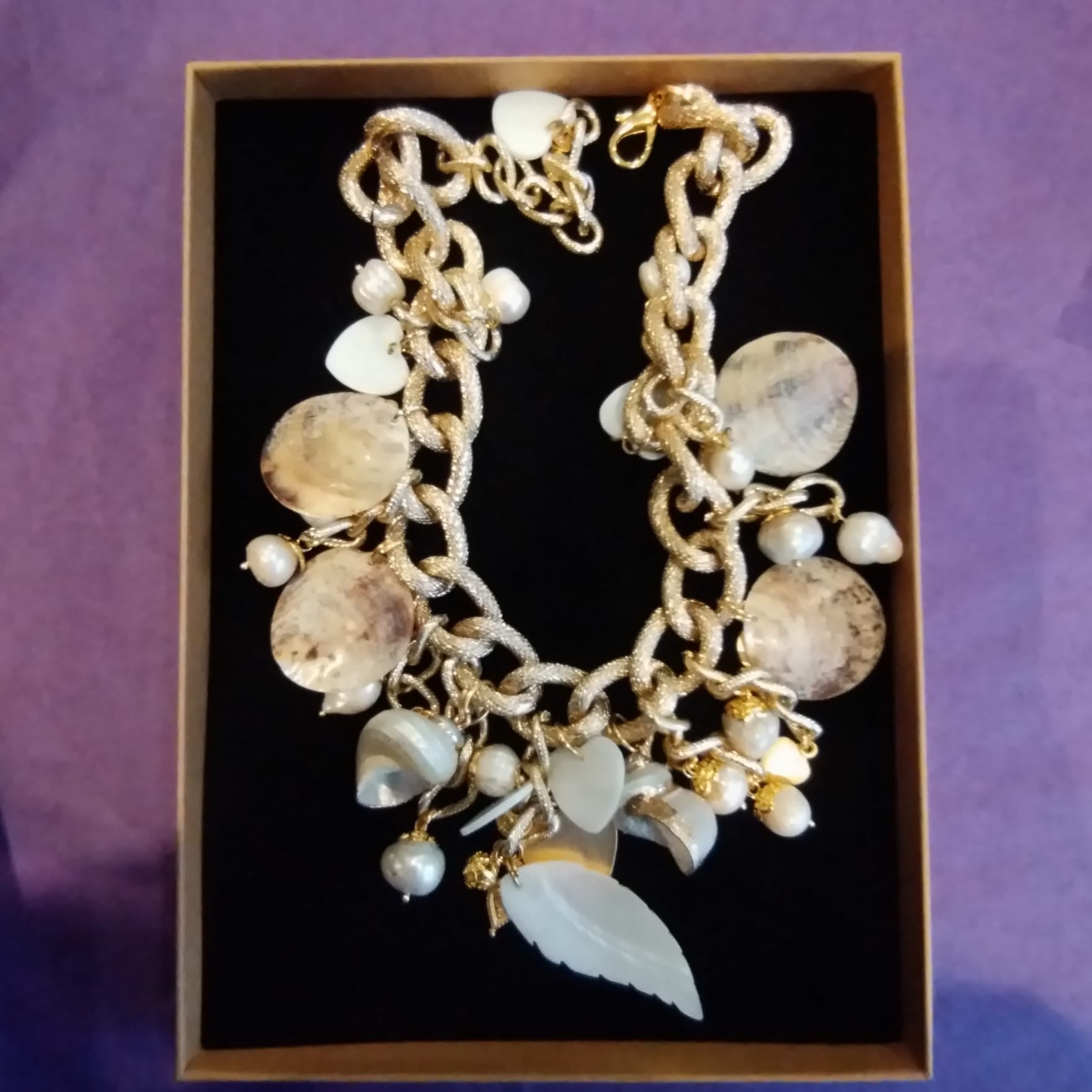 Gold, shell & bead necklace