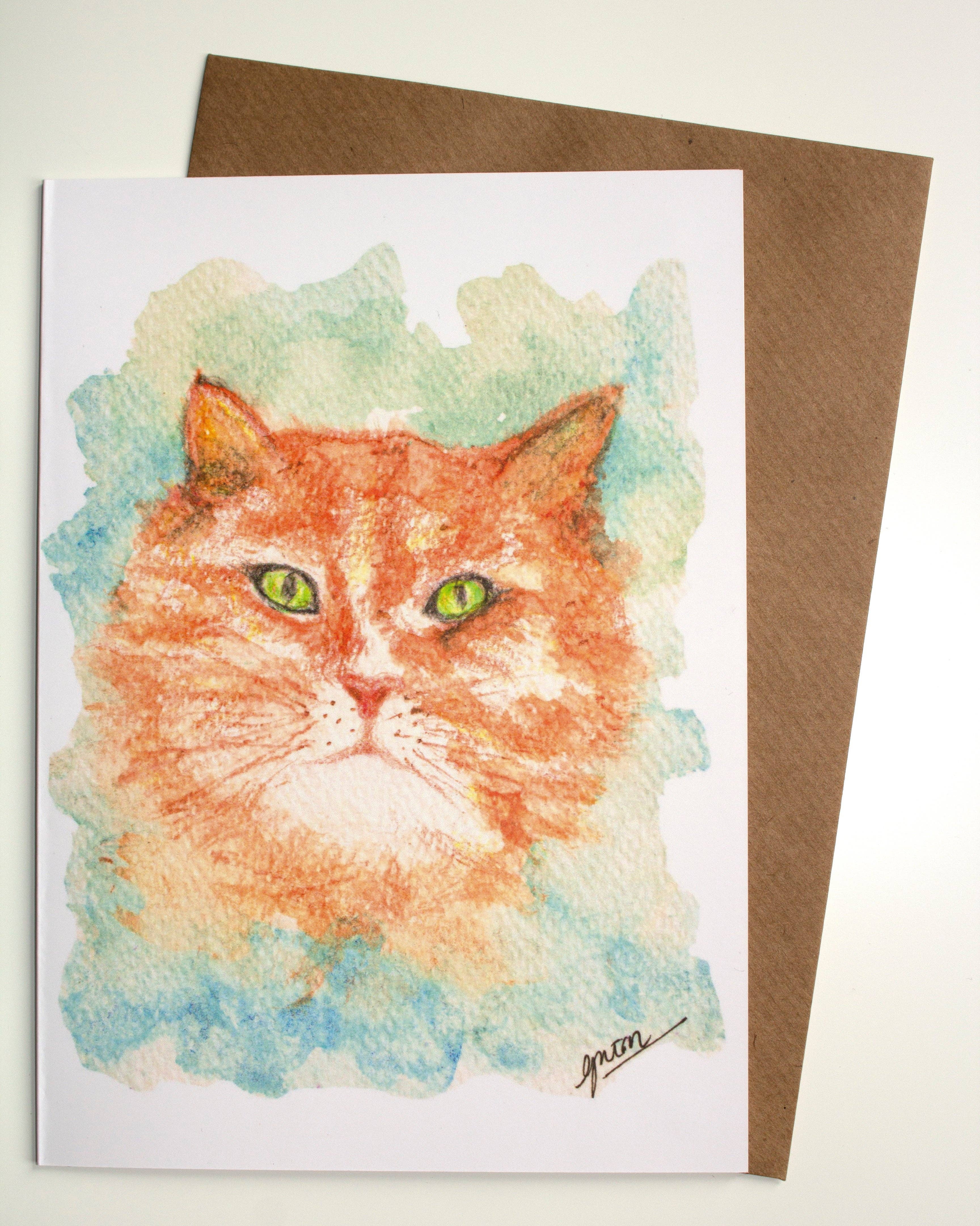 Watercolour Cat Card by Guan