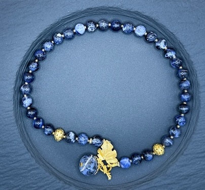 Blue Sodalite Necklace With Gold Leaf