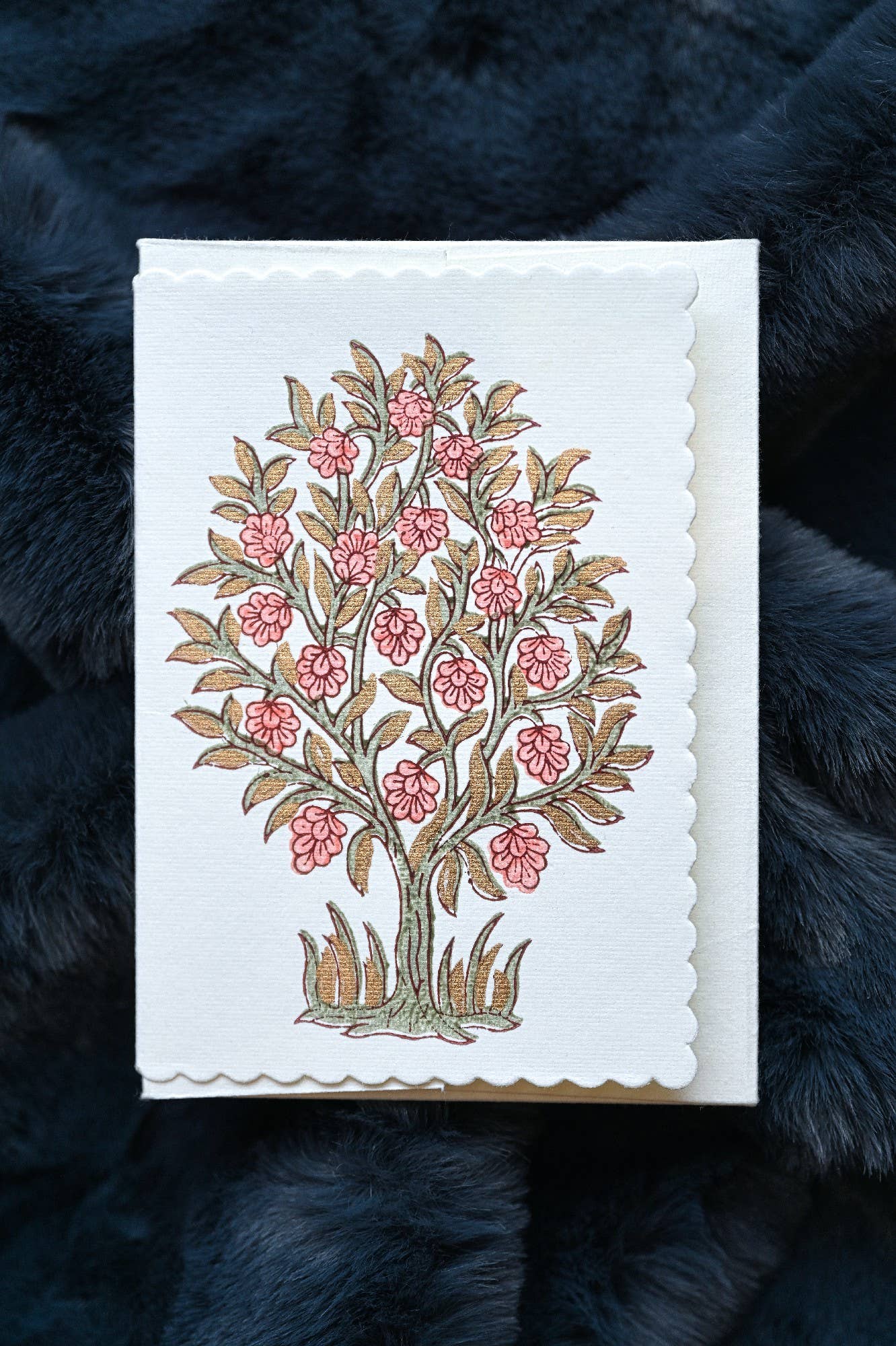 Hand Block Printed Greeting Card - GC Mogra Coral