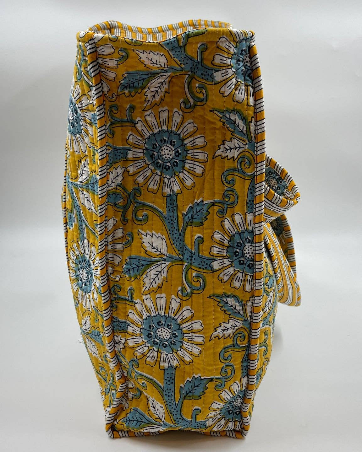 Gold Floral Cotton Quilted Tote Bag