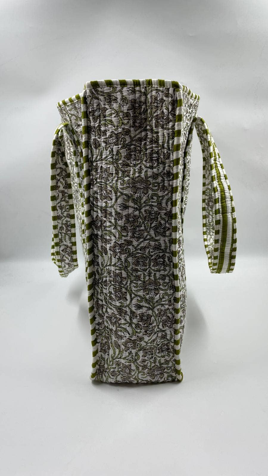 Green Botanical Cotton Quilted Tote Bag
