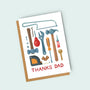 Greeting card with tools illustration and 'Thanks Dad' text on a light blue background