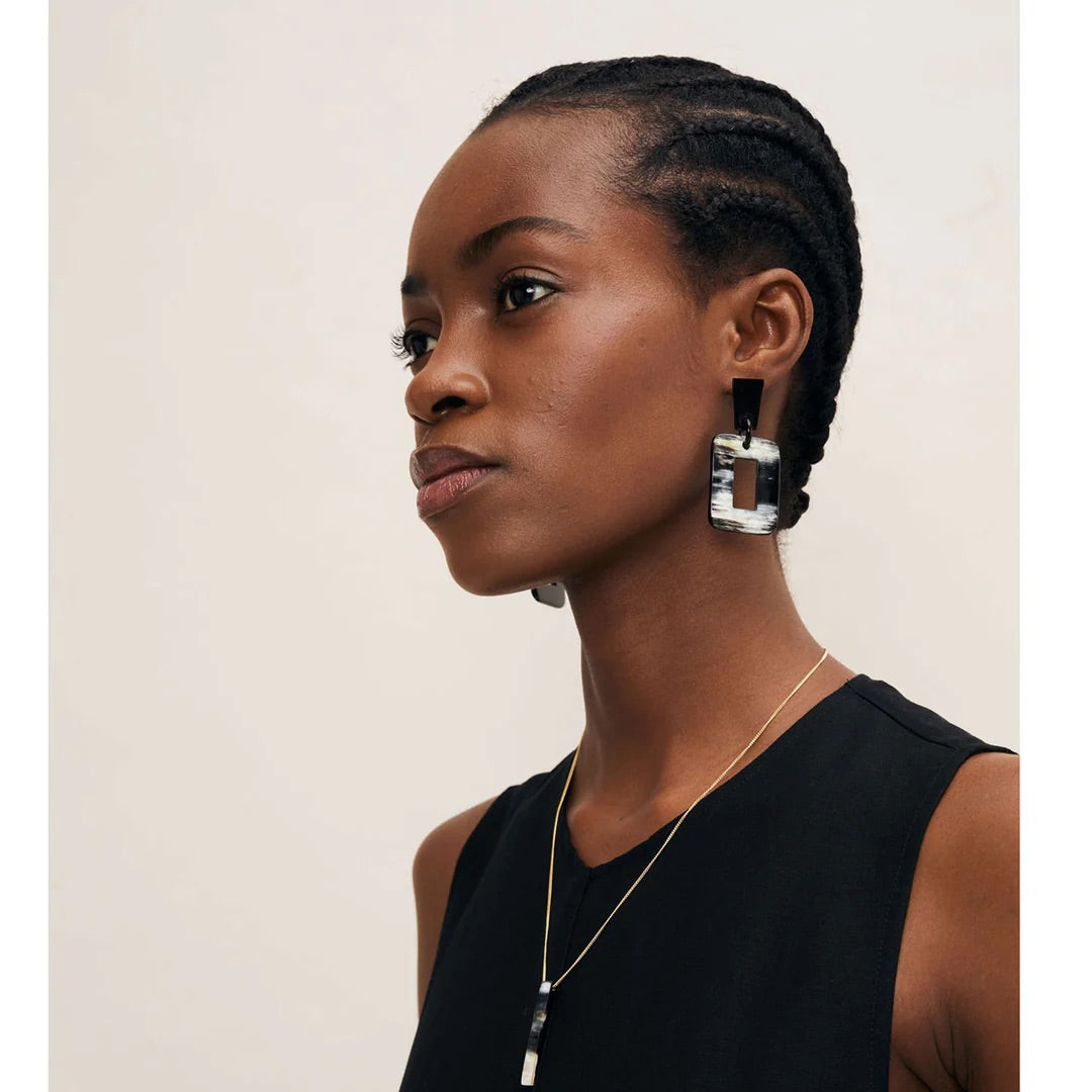 Branch - Black & Natural Rectangle  Earrings