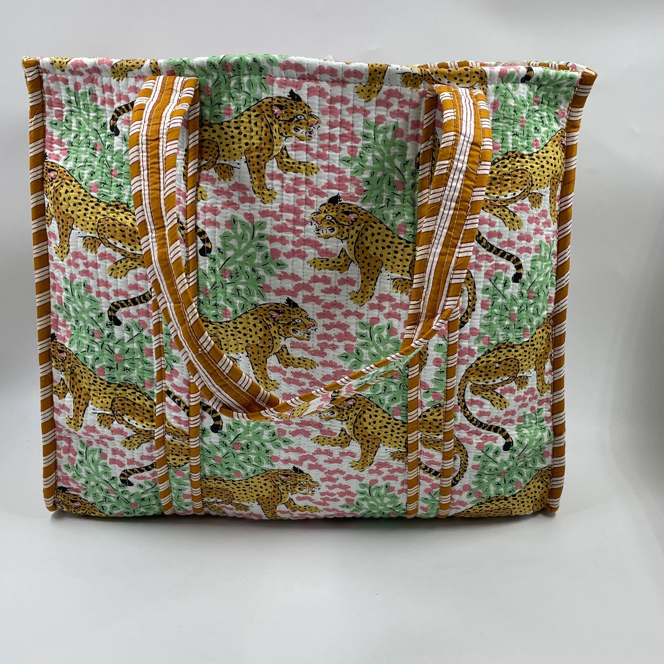 Leopard & Jungle cotton Kantha Quilted Tote Bag