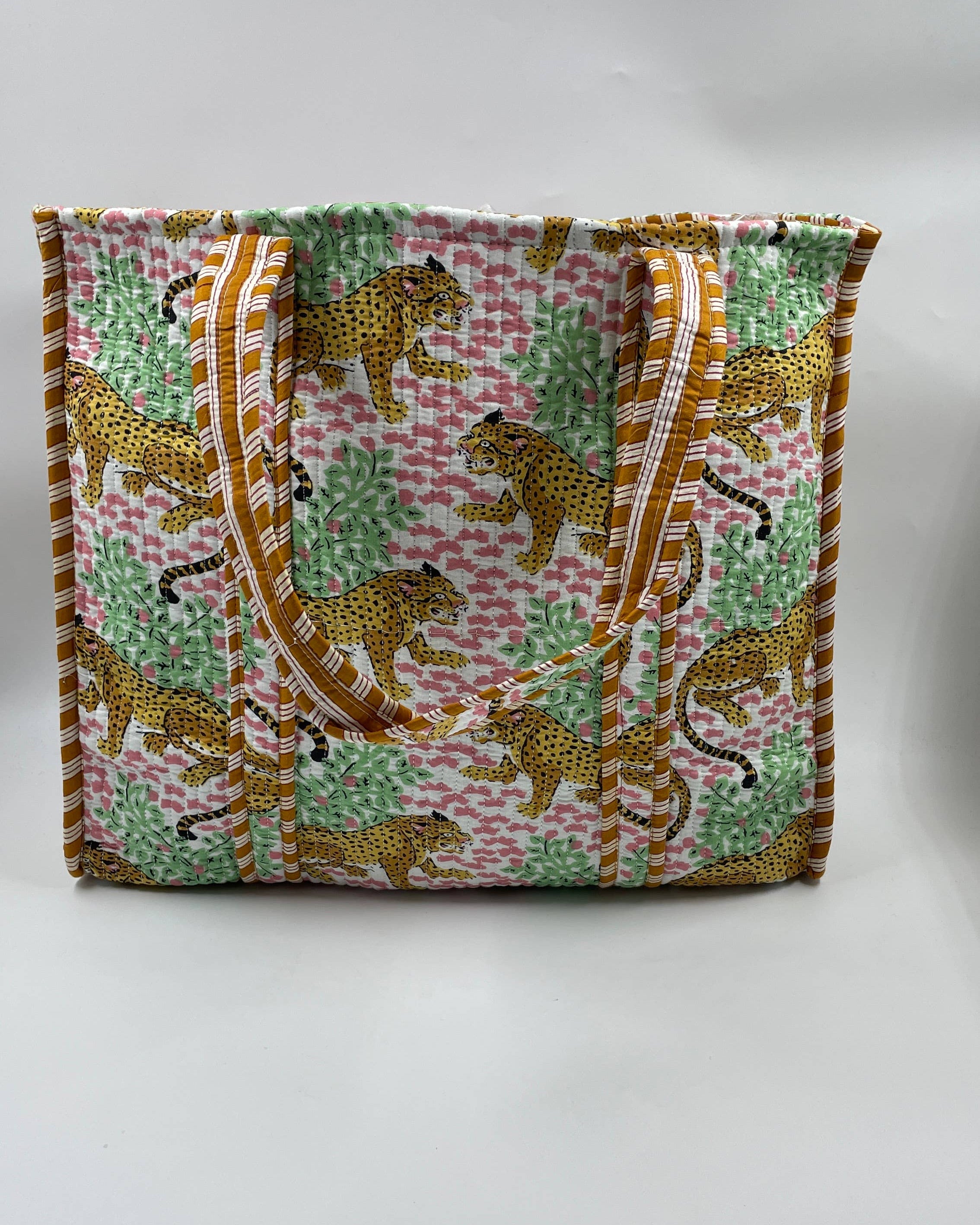 Leopard & Jungle cotton Kantha Quilted Tote Bag