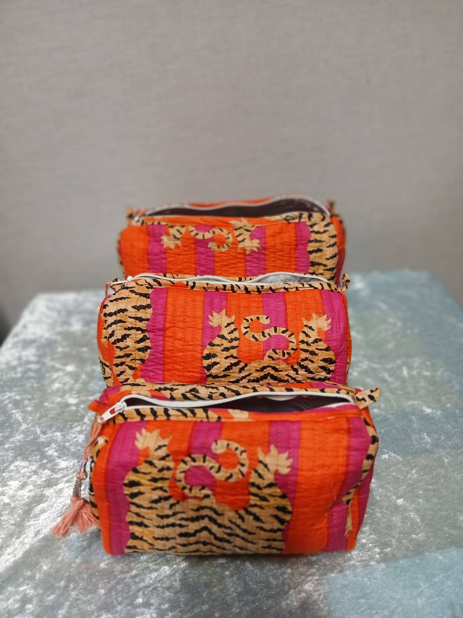3-in-1 Quilted Washable Bag – Orange & Pink Tiger